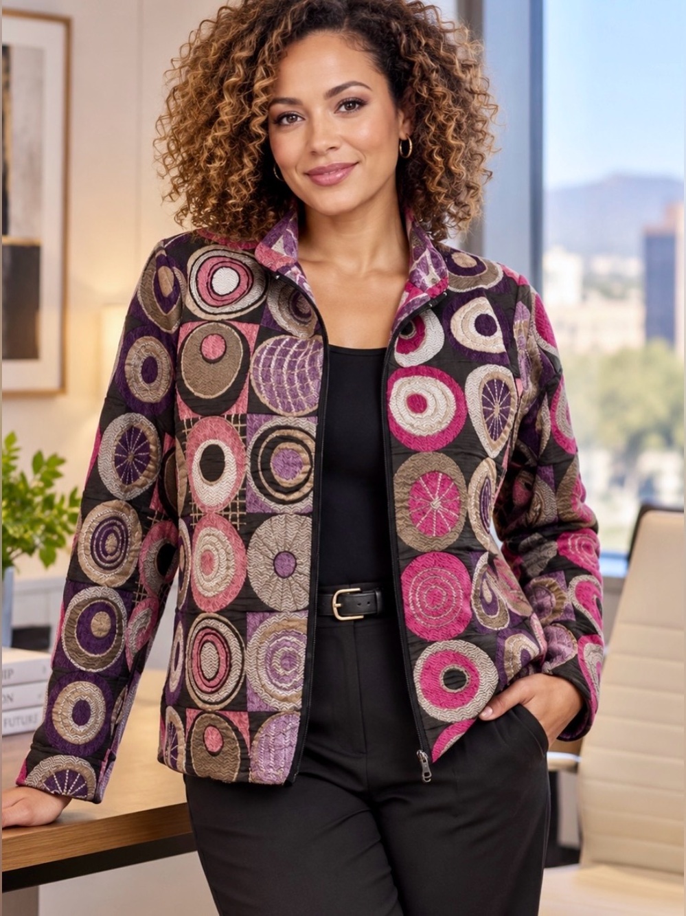 Tapestry vintage jacket blazer Reversible Abstract Geometric pattern Boho Chic M